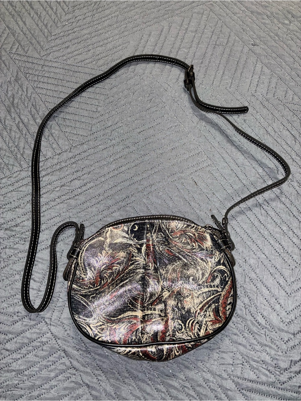 Patricia Nash Black Feather Paisley Small Crossbody Bag